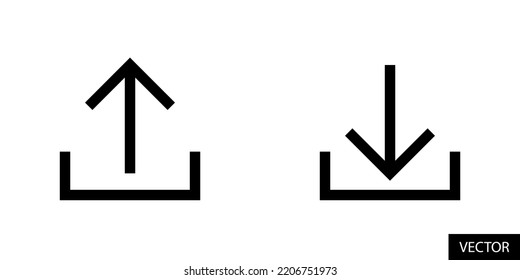 Export and Import, Upload and download button vector icons in line style design for website, app, UI, isolated on white background. Editable stroke. EPS 10 vector illustration.