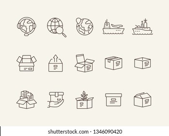 Export line icon set. Worlwide export and packaging concept.Vector illustration can be used for topics like marine, transportation, export