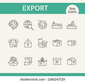 Export line icon set. Worlwide export and packaging concept.Vector illustration can be used for topics like marine, transportation, export