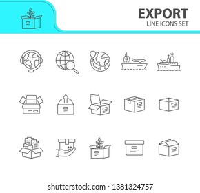 Export line icon set. Worlwide export and packaging concept.Vector illustration can be used for topics like marine, transportation, export