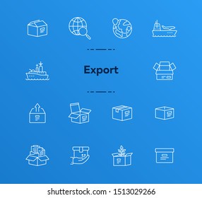 Export line icon set. Worlwide export and packaging concept.Vector illustration can be used for topics like marine, transportation, export