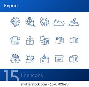 Export line icon set. Worlwide export and packaging concept.Vector illustration can be used for topics like marine, transportation, export