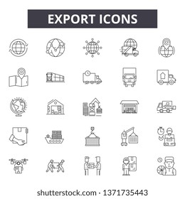 Export line icons, signs set, vector. Export outline concept, illustration: export,freight,box,delivery,cargo,truck,package