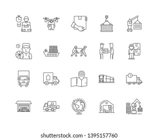 Export line icons, signs, vector set, outline illustration concept 
