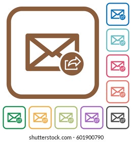 Export mail simple icons in color rounded square frames on white background