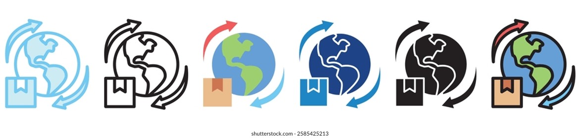 Export Market multi style, mini illustration icon. outline, flat, glyph, dual tone, line color, UI, UX kit, app and web development, digital or print. For finance, business, economy.