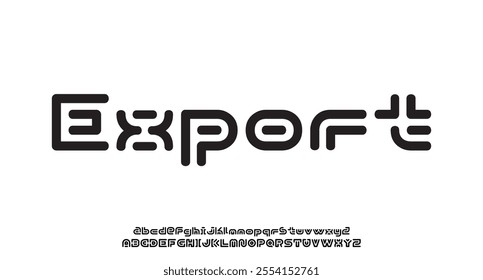 Export, Modern abstract digital tech font. Logo creative font, type, technology, movie, digital, music, movie. Font and illustration in vector format.
