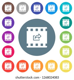 Export movie flat white icons on round color backgrounds. 17 background color variations are included.
