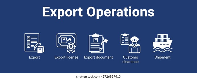 Web Concepto de Ilustración vectorial del icono del Anuncio de operaciones de exportación para con el icono de Exportar, Exportar Licencia, Exportar documento.