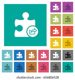 Export plugin multi colored flat icons on plain square backgrounds. Included white and darker icon variations for hover or active effects.