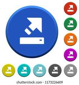 Export round color beveled buttons with smooth surfaces and flat white icons