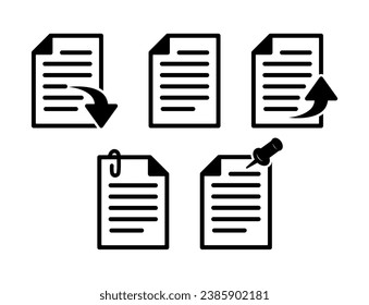 Export, save, note, proposal, share, receive, import document editable stroke outline icons set isolated on white background flat vector illustration