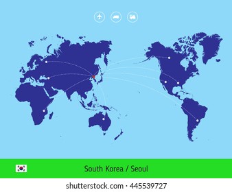 Exportación de Corea del Sur a la ilustración mundial del vector