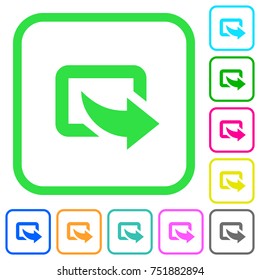 Export symbol with bottom right arrow vivid colored flat icons in curved borders on white background