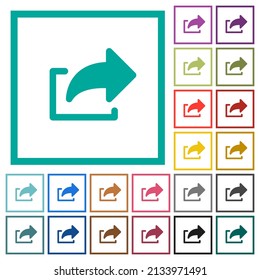 Export symbol solid flat color icons with quadrant frames on white background