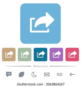Export symbol solid white flat icons on color rounded square backgrounds. 6 bonus icons included