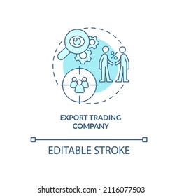 Export trading company turquoise concept icon. Outsourcing firm. Types of business abstract idea thin line illustration. Isolated outline drawing. Editable stroke. Arial, Myriad Pro-Bold fonts used