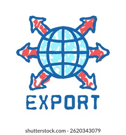Vector de boceto de icono de doodle de transporte de exportación. Muestra de transporte de exportación. Ilustración de símbolo aislado