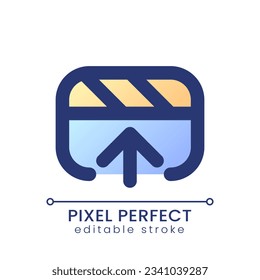Exportar el icono ui de relleno gradiente perfecto del píxel del archivo de vídeo. Guardar material de archivo en almacenamiento. Contenido multimedia. Símbolo de línea colorido moderno. GUI, UX diseño para aplicación, web. Elemento RGB editable aislado del vector