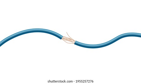 Exposed damaged electrical cable realistic vector illustration isolated.