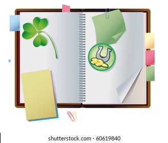 exposed notebook with a reminder about the day of sainted Patrick