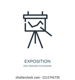 exposition thin line icon. information, collection linear icons from dog training pictograms concept isolated outline sign. Vector illustration symbol element for web design and apps.