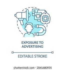 Exposure to advertising blue concept icon. People buy more when see ads. Excessive buying. Commercials abstract idea thin line illustration. Vector isolated outline color drawing. Editable stroke