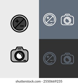 Exposure dial and full frame camera - clean and modern Photography and videography icon set.