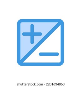 Icono de exposición en azul sobre la cámara, uso para presentación de aplicaciones móviles del sitio web