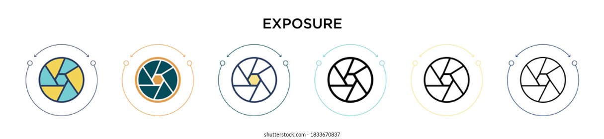 Exposure icon in filled, thin line, outline and stroke style. Vector illustration of two colored and black exposure vector icons designs can be used for mobile, ui, web