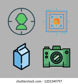 exposure icon set. vector set about camera, target, milky and aim icons set.