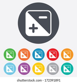 Exposure Photo Camera Sign Icon. Quantity Of Light Settings. Round Colourful 11 Buttons. Vector