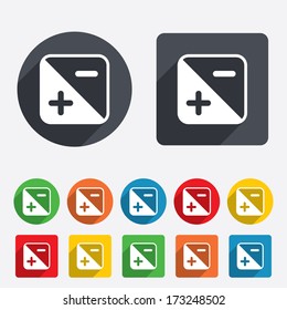 Exposure Photo Camera Sign Icon. Quantity Of Light Settings. Circles And Rounded Squares 12 Buttons. Vector