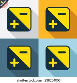 Exposure photo camera sign icon. Quantity of light settings. Four squares. Colored Flat design buttons. Vector