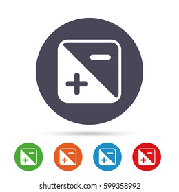 Exposure photo camera sign icon. Quantity of light settings. Round colourful buttons with flat icons. Vector