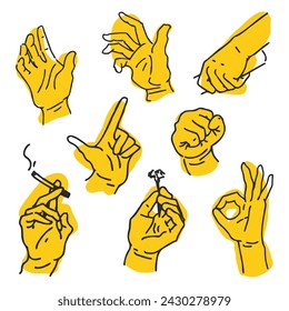 manos expresivas dibujando doodle set 