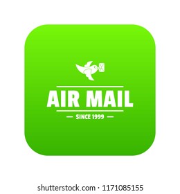 Express air mail icon green vector isolated on white background