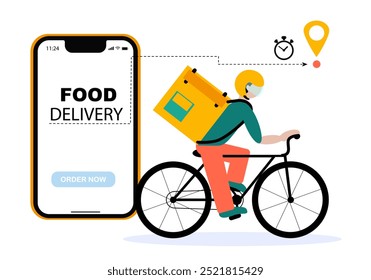 Express delivery, Delivery man driving bike. Order from your phone. Service, order, fast, free and worldwide shipping. Food delivery vector