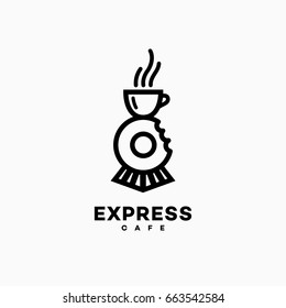 Express cafe logo template design with a cup and a donut. Vector illustration.