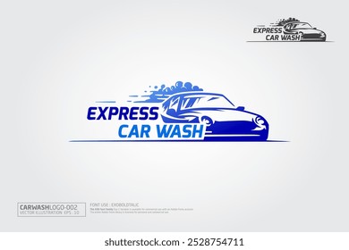 Express Car Wash Vector Logo Template. Car Wash Bubbles Service Logo Illustration. 