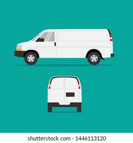 Express cargo van vector on teal background. Flat style.