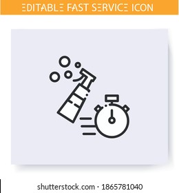 Icono de línea de limpieza exprés. Limpieza rápida, servicio de desinfección. Servicios rápidos, corto plazo, trabajo rápido, concepto de gestión del tiempo. Ilustración vectorial aislada. Trazo editable