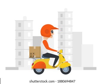Express courier on scooter shipping order