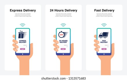 Express Delivery, 24 Hours Delivery, Fast Delivery, New And Modern Trends. Can Use For Marketing and Promotion, Web, Mobile, Infographics, Editorial, Commercial Use And Others. Vector. 