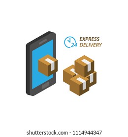 Express Delivery, 24 hours open customer service on mobile. Vector.