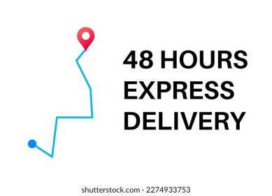 Express delivery 48 hours. Two day shipping, online logistics service. Route on the city map. Screen of smartphone with location of cargo. Courier with order. Fast shipping flat vector illustration