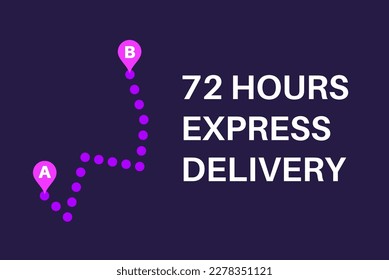 Express delivery 72 hours. Three day shipping, online logistics service. Route on the city map. Screen of smartphone with location of cargo. Courier with order. Fast shipping flat vector illustration