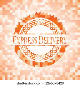 Express Delivery abstract emblem, orange mosaic background