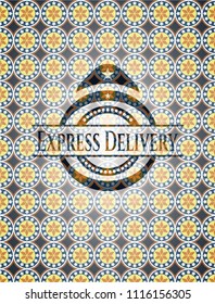Express Delivery arabesque style badge. arabic decoration.