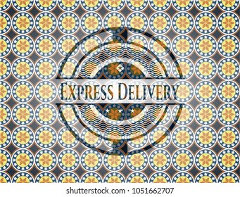 Express Delivery arabic badge. Arabesque decoration.